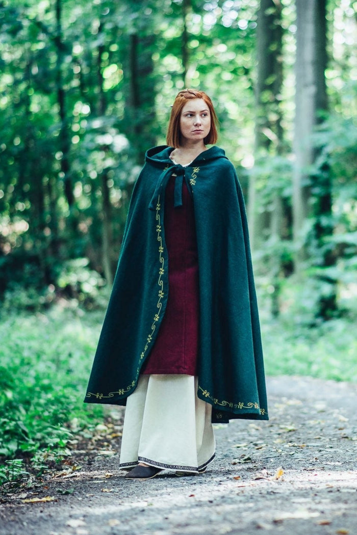 Cloak Ceridwen, green, wool blend