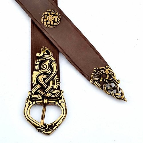 Ringerike Viking belt deluxe, silver-plated, 165 cm, brown