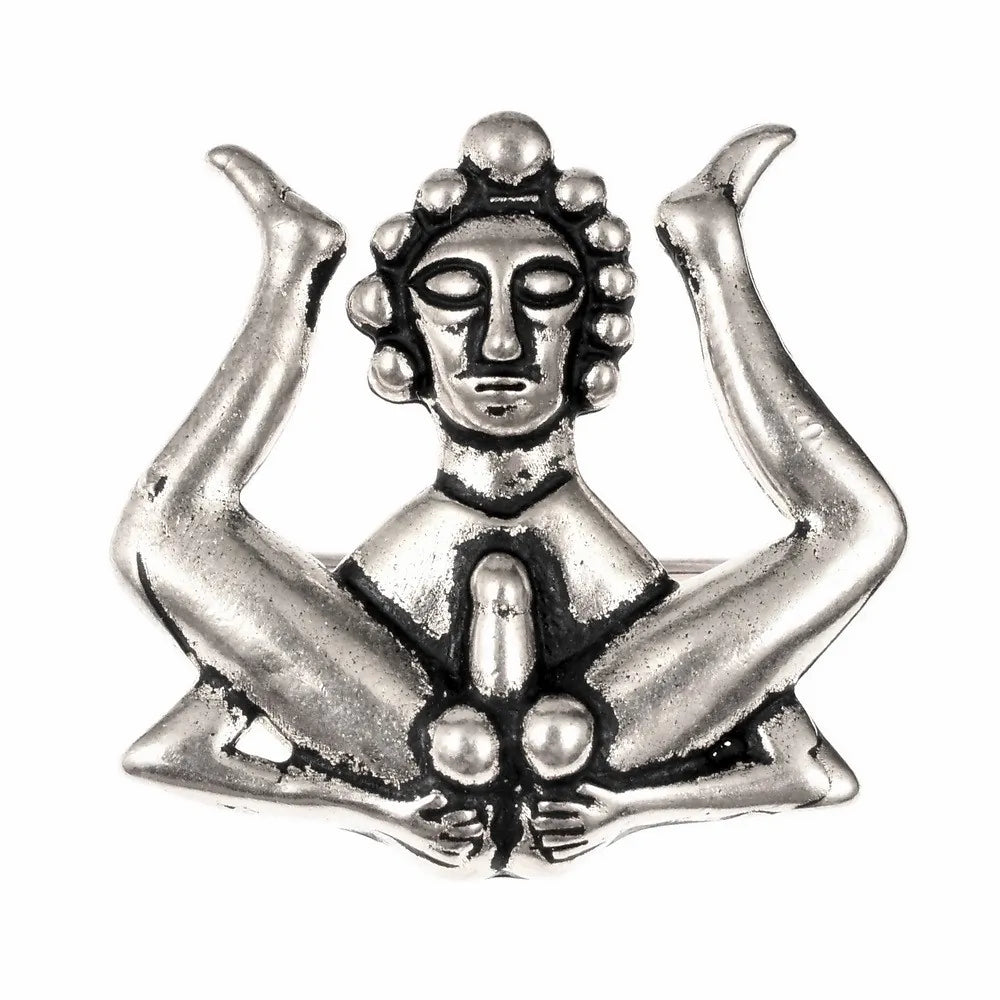 Medieval badge 'ass-showing guy', silvered bronze