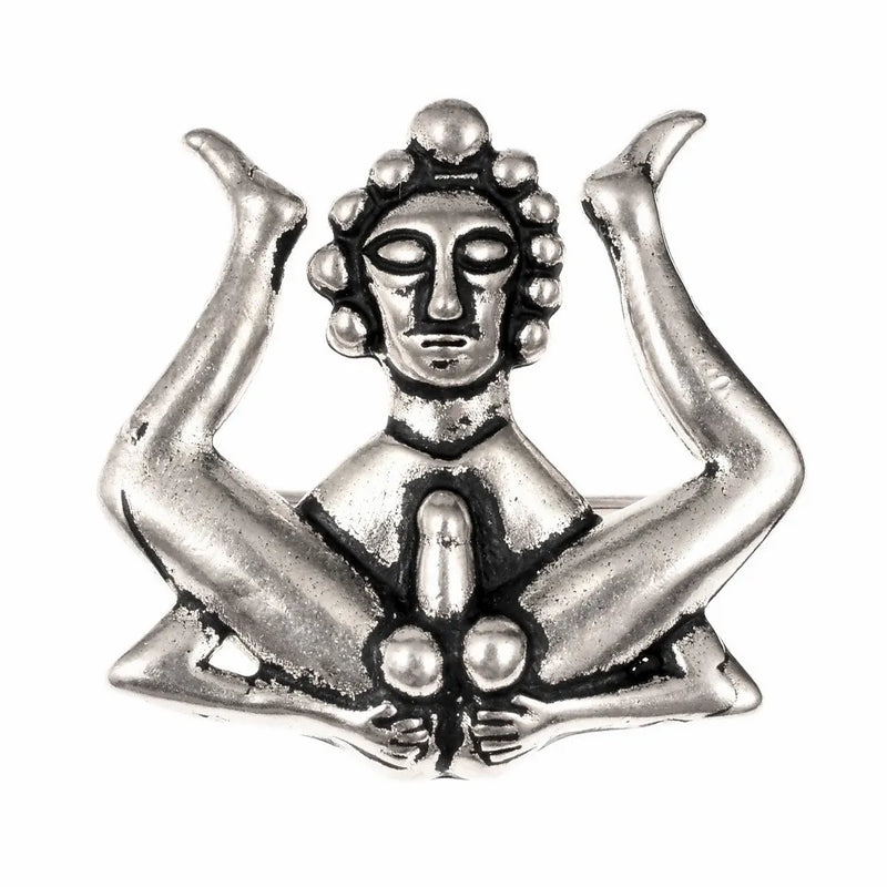 Badge medievale “mostra-natiche”, bronzo argentato