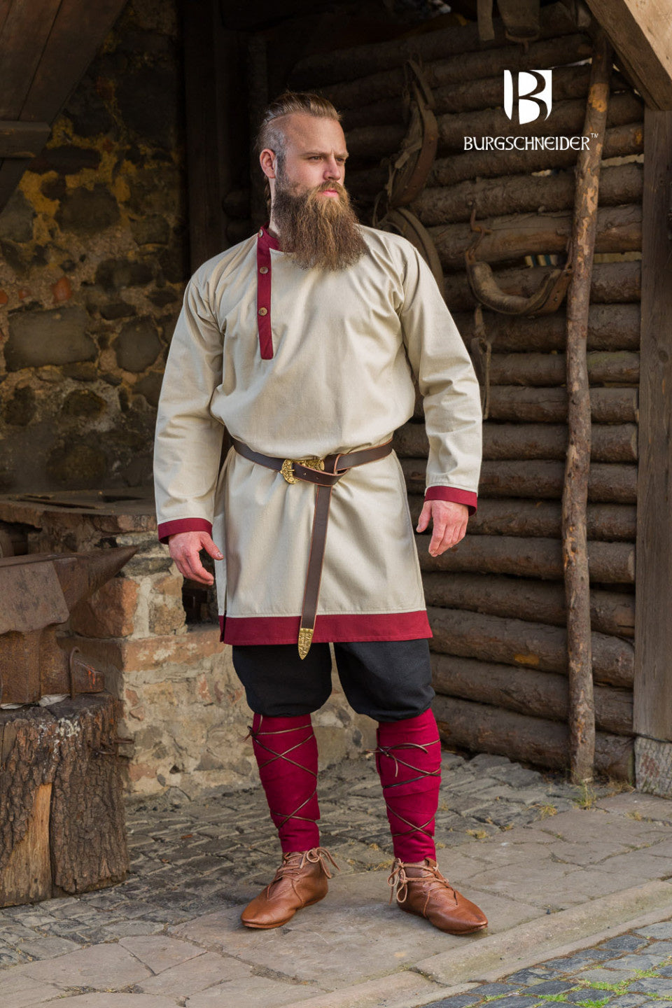 Rusvik Viking tunic Tobiasz, natural-burgundy