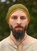 Crocheted cap, 100% wool, green - yellow
