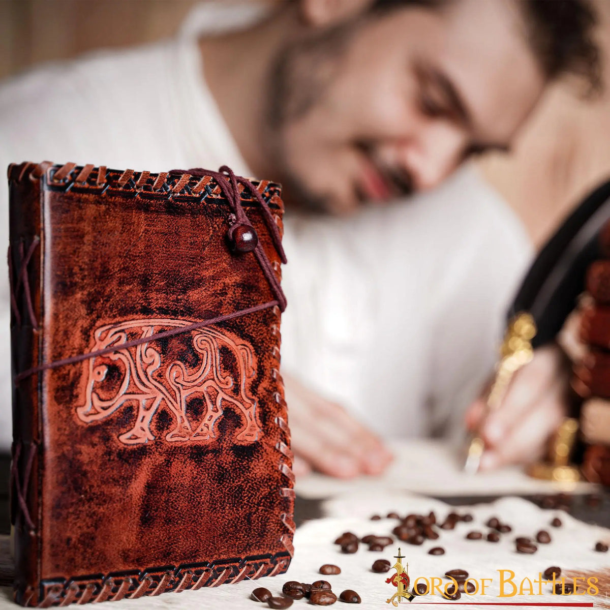 Leather journal Celtic boar