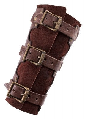 Leather bracers, underarm guards with rivets, brown