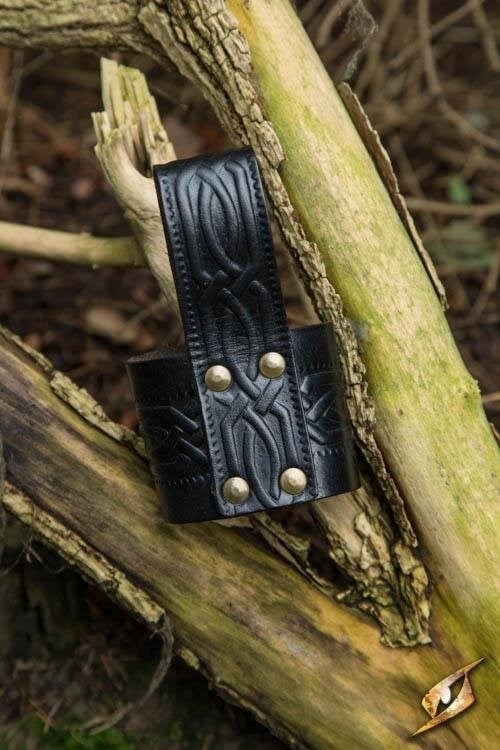 Leather drinking horn holder Edda, black