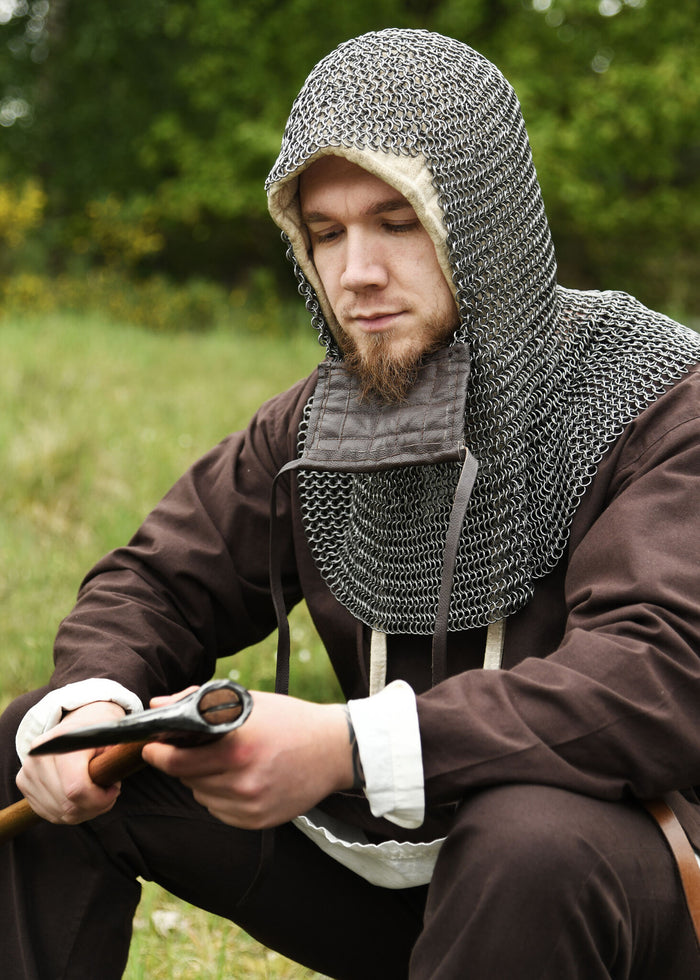 Chainmail coif with square ventail, untreated, 8 mm