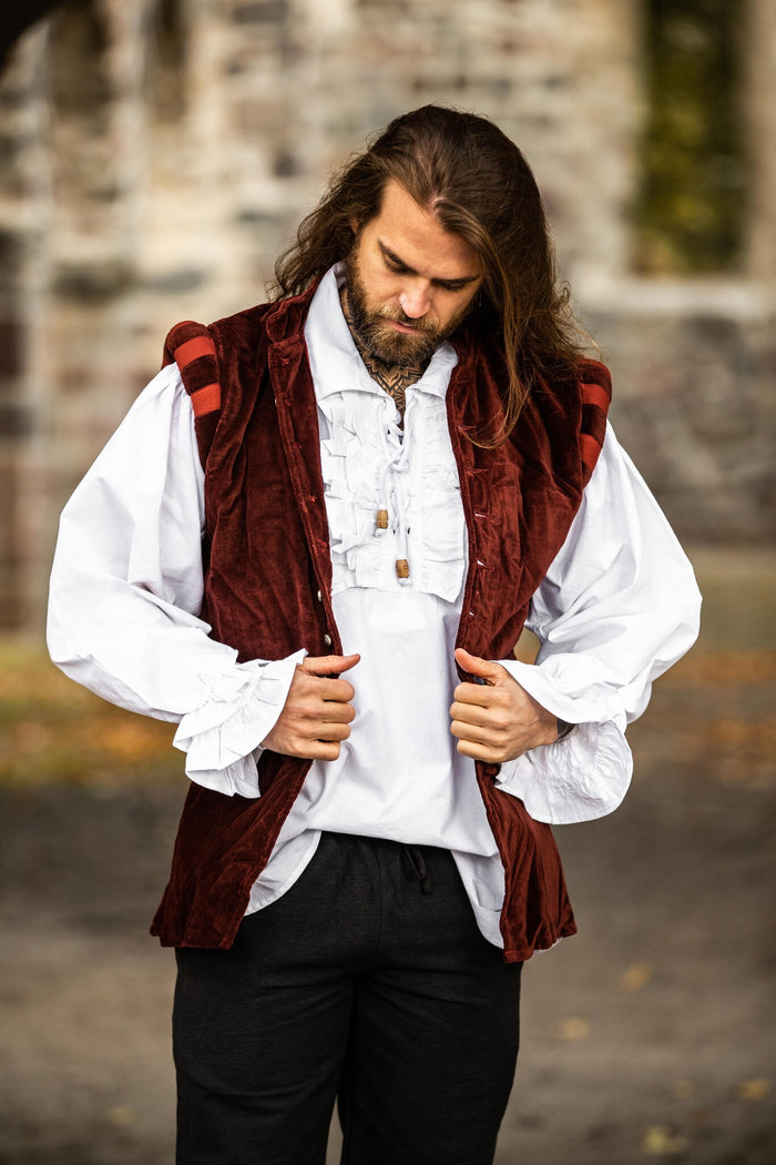 Velvet doublet with metal buttons, red