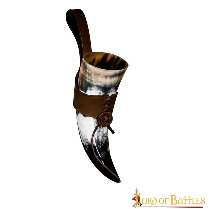 Natural drinking horn with leather holder