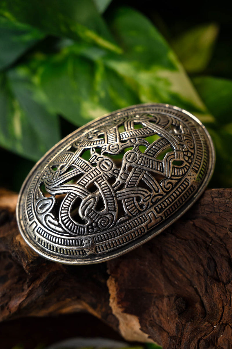 Viking skildpaddebroche i Jellinge-stil, forsølvet, pris pr. stk.
