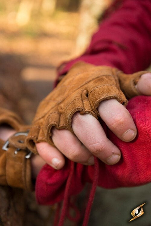 Suede leather fingerless gloves, brown