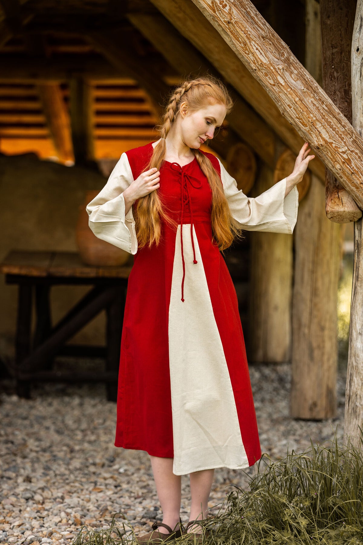 Dress Belle, red-cream