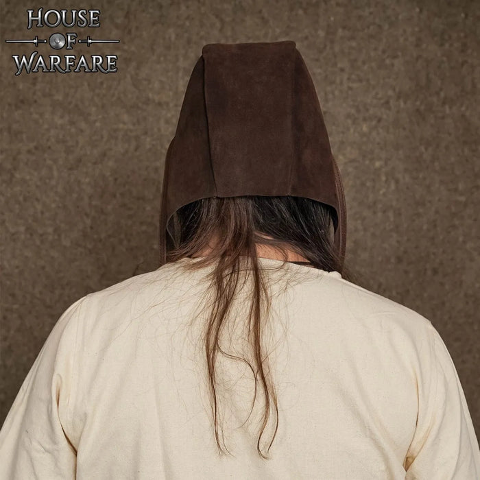 Medieval coif, leather, brown