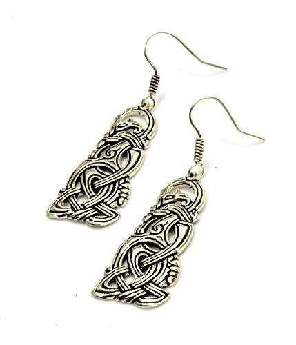 Viking dragon earrings, silvered bronze