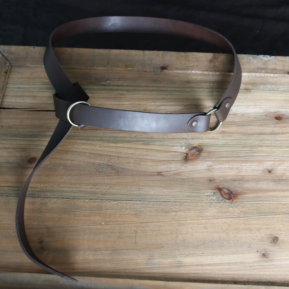 Leather belt with ring buckle, 165 cm, brown