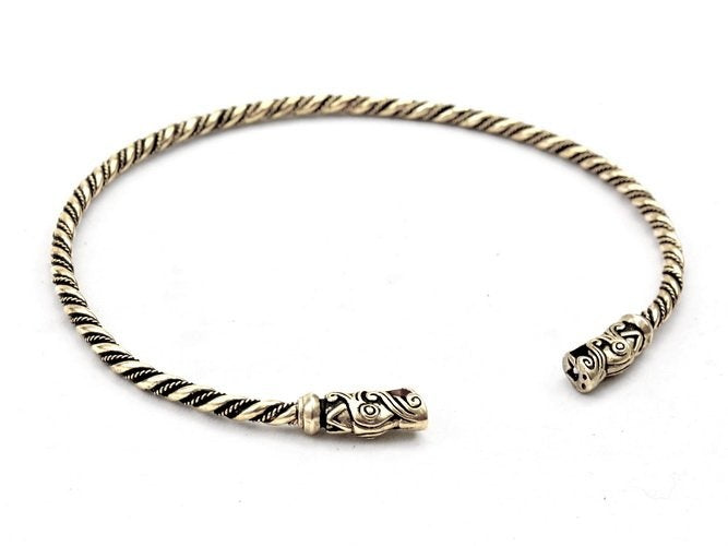 Viking torque with dragon heads, silvered bronze