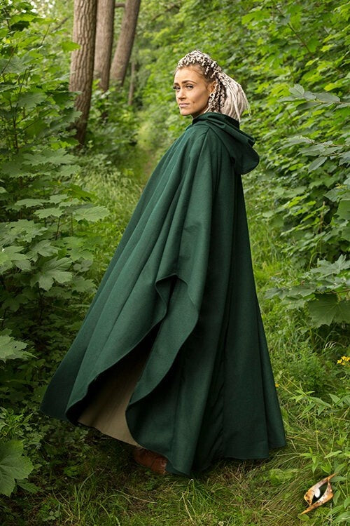 Travel cloak, green, wool blend