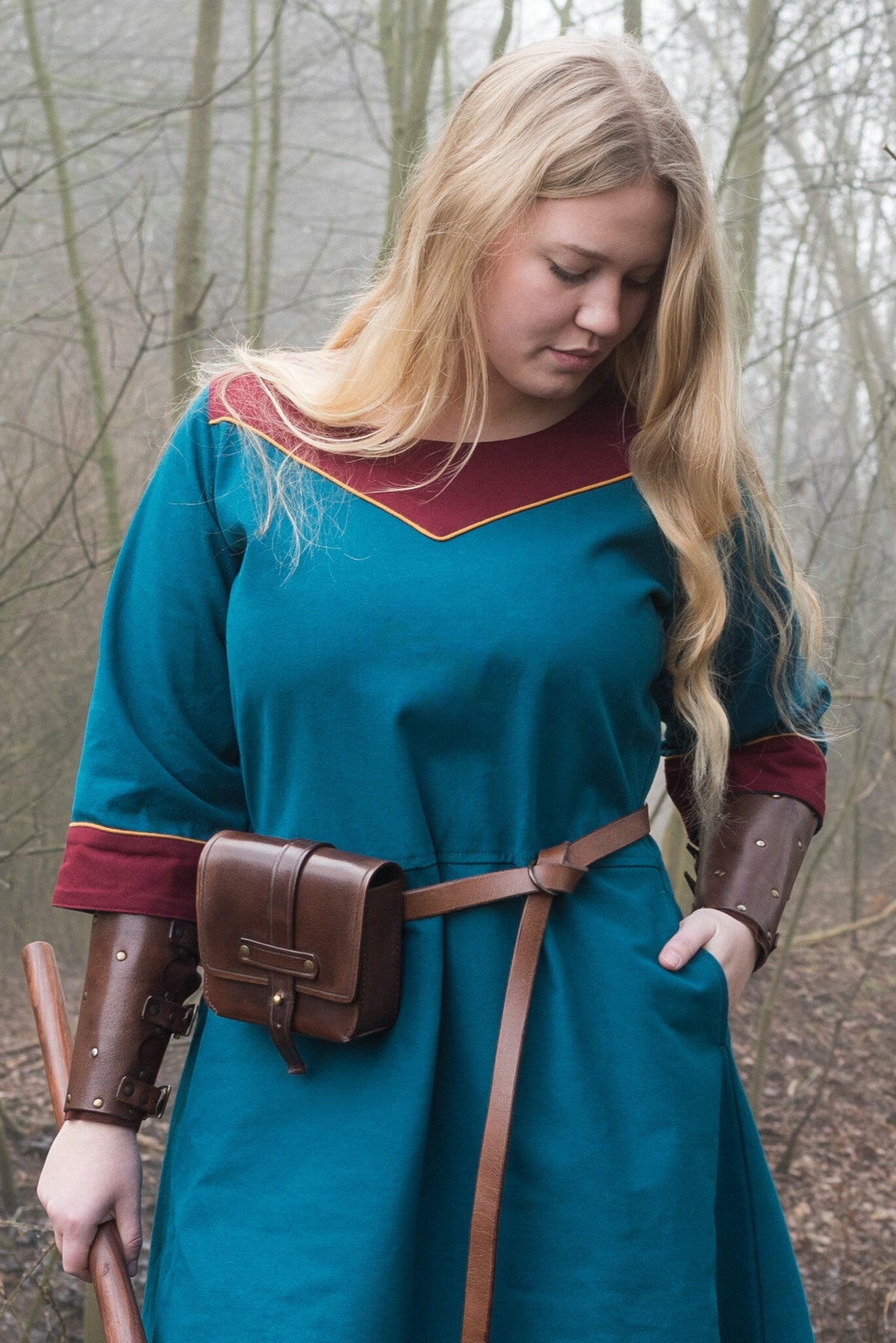 (Early) Medieval dress Gesine, teal blue-red
