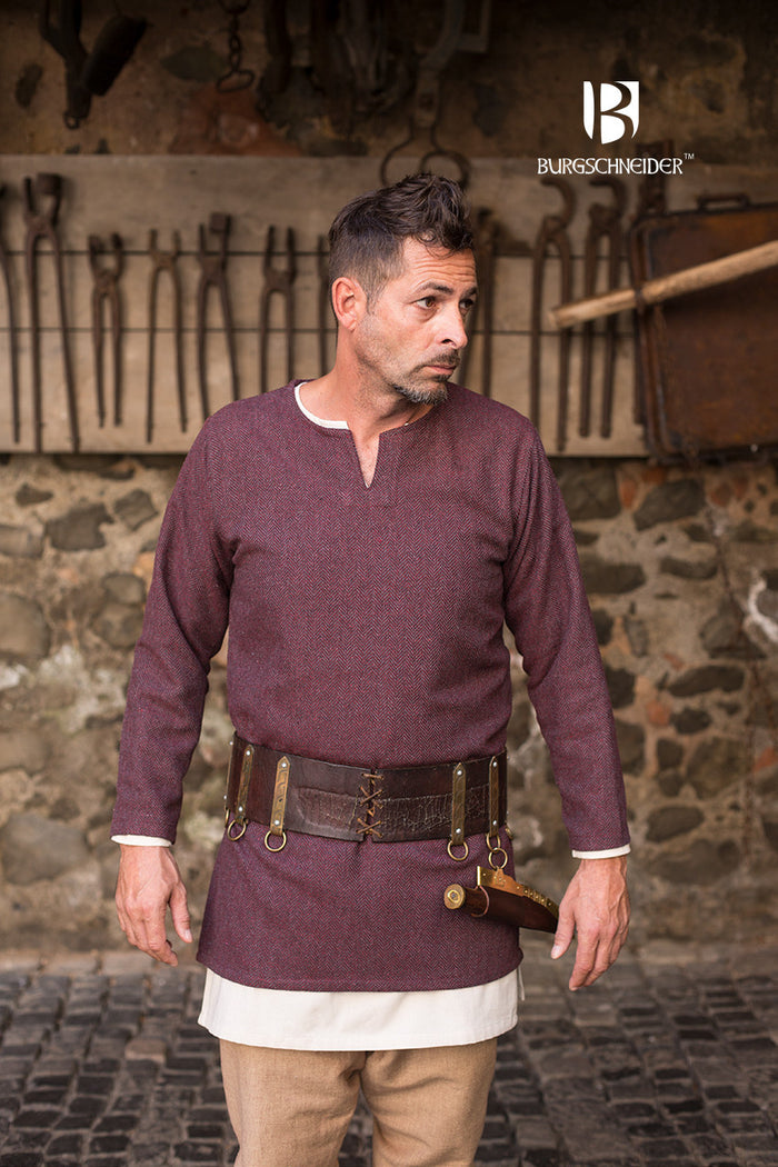 Viking tunic Tyr, burgundygray, wool blend, herringbone