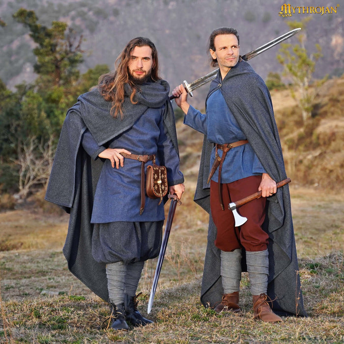 Viking cloak Hjalmar with diamond twill, wool, blue-black