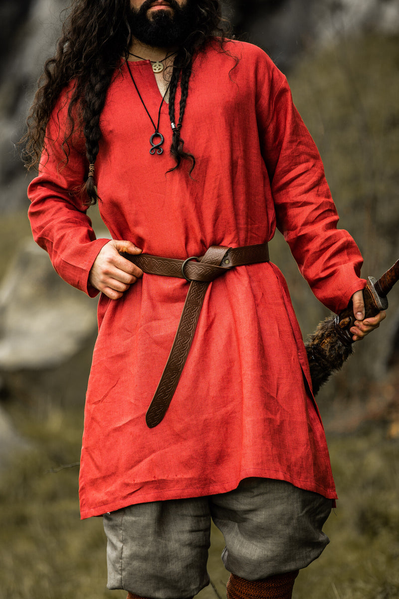 Vikingatunika Halvar, linne, röd