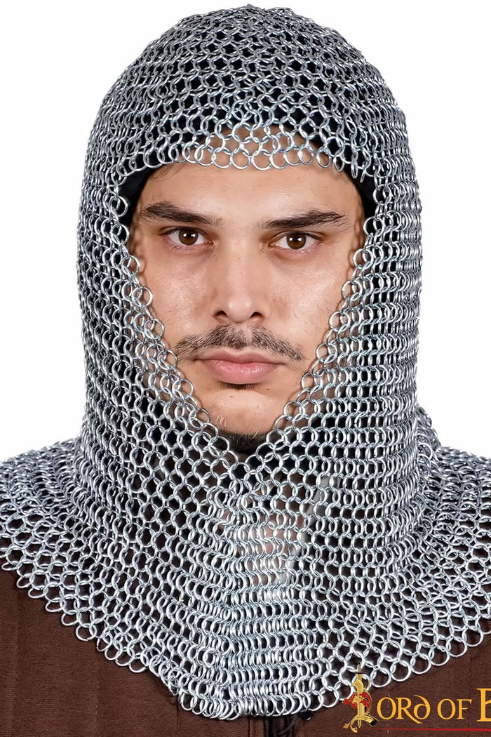Chainmail coif, galvanised, butted round rings