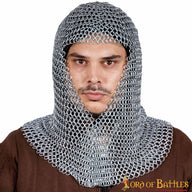 Chainmail coif, galvanised, butted round rings