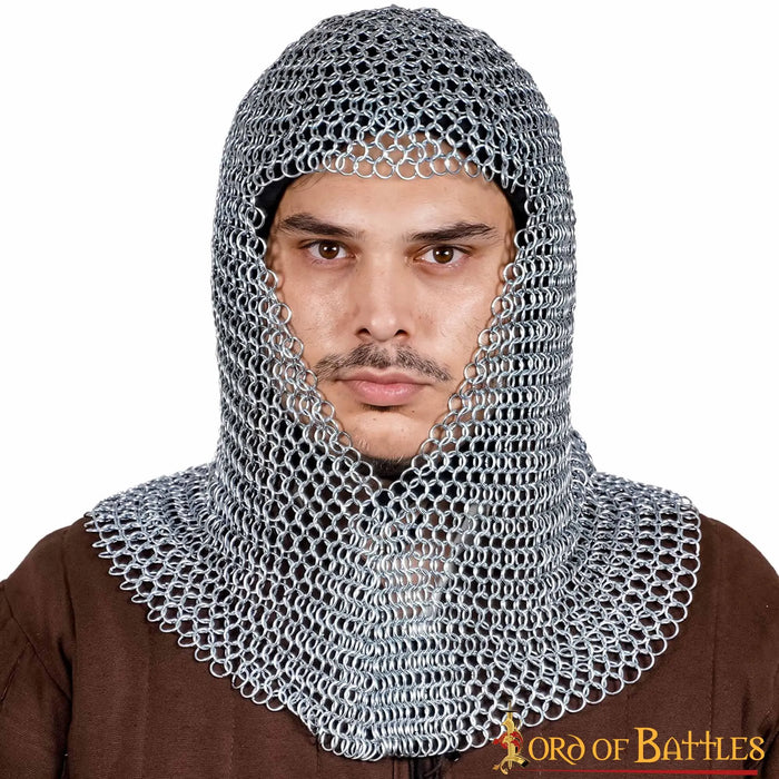 Chainmail coif, galvanised, butted round rings