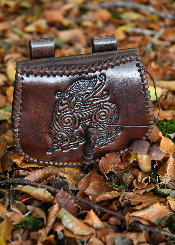 Leather bag with dragon