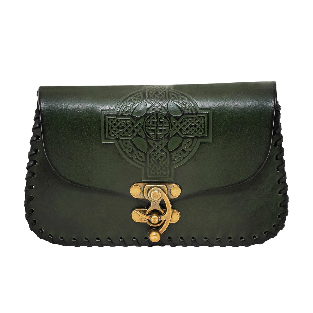 Leather bag with Celtic Cross, Green