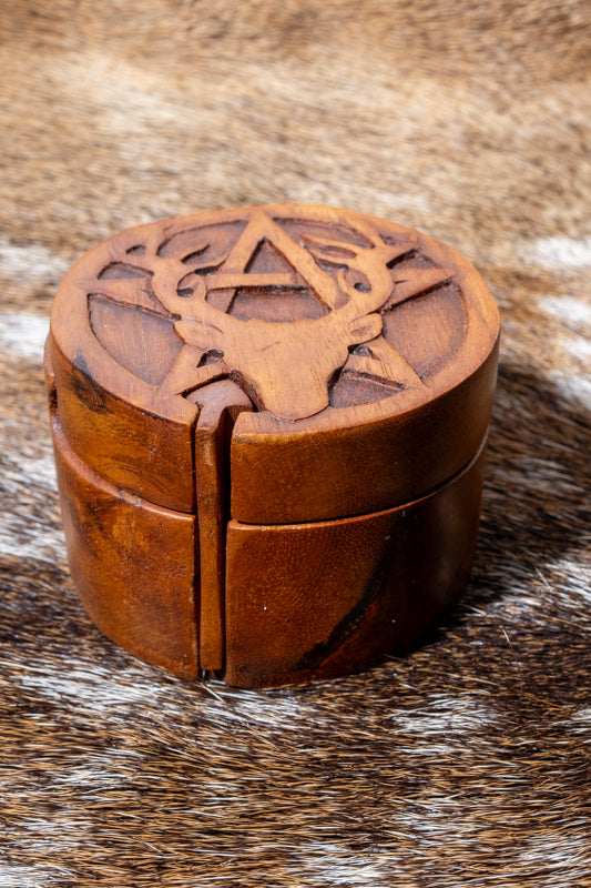 Jewellery box stag and pentagram, wood