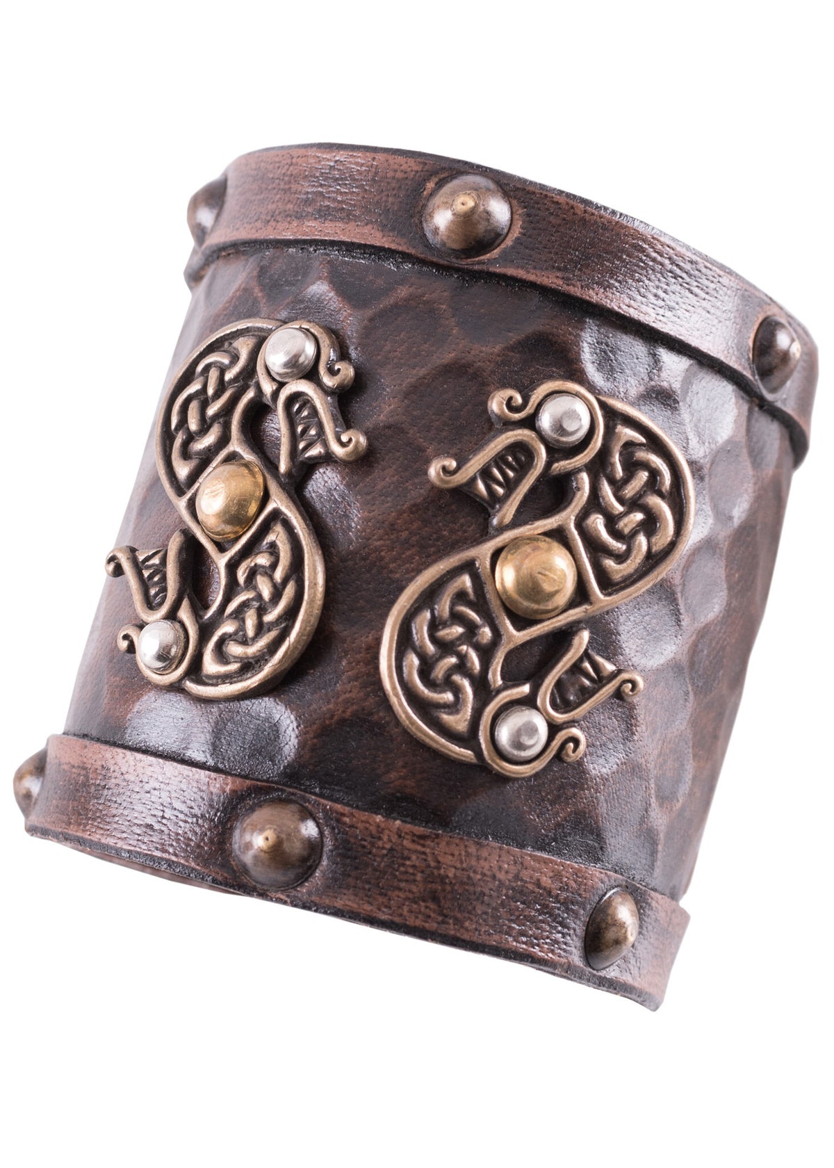 Viking bracelet with dragons, leather