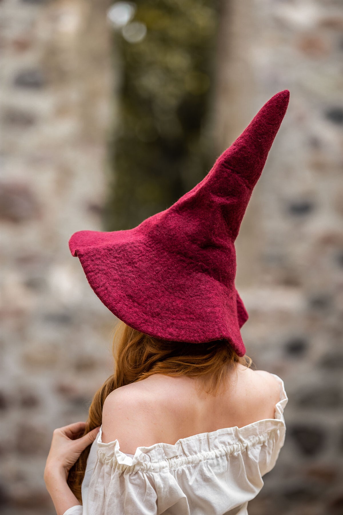 Witches hat, red, wool felt