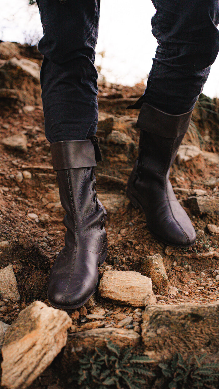 Side laced high boots, dark brown, brown