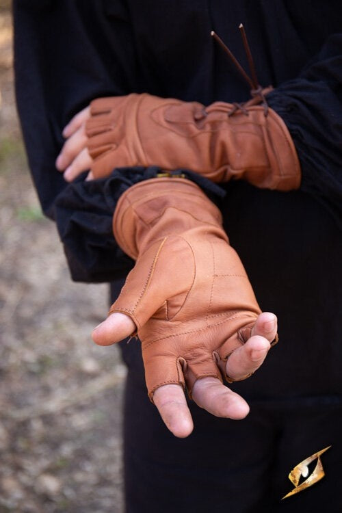 Fingerless gloves with laces, brown