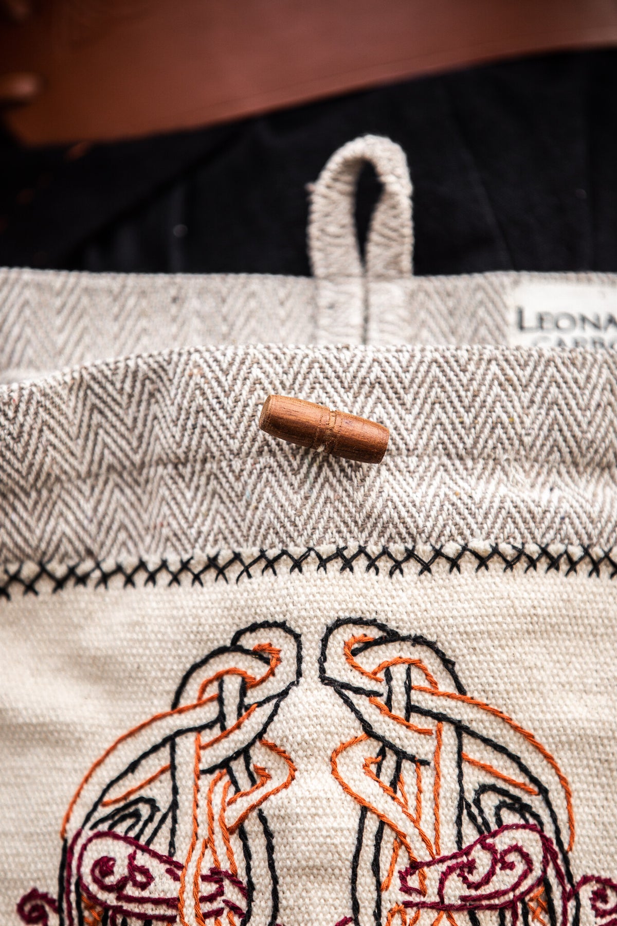 Embroidered Viking Bag Urnes with Herringbone Pattern