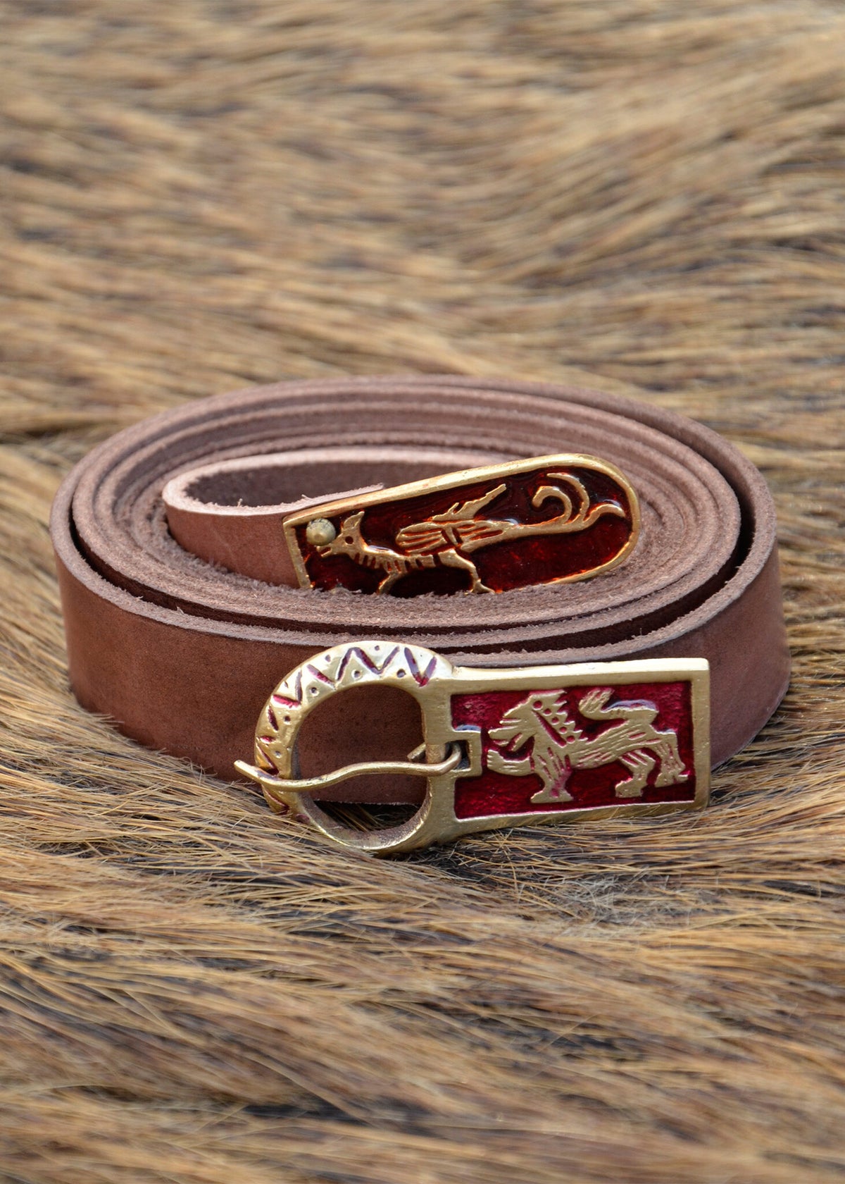 Enamelled medieval belt, 165 cm, brown