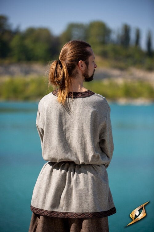 Viking tunic Hilmar, fishbone, gray, wool blend