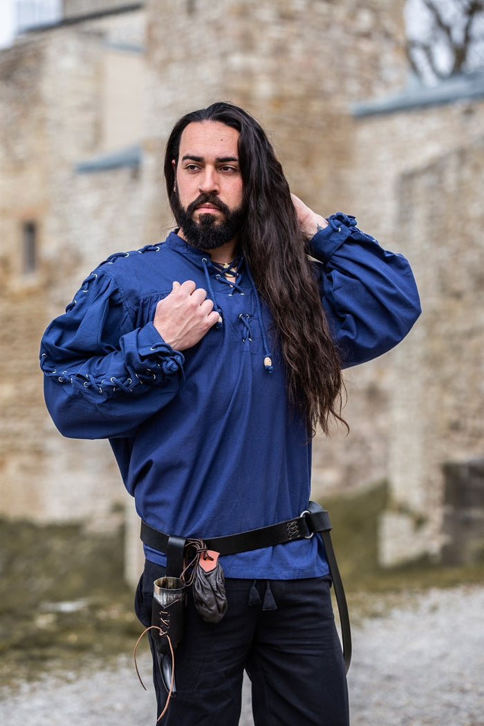 Pirate shirt with laces, blue