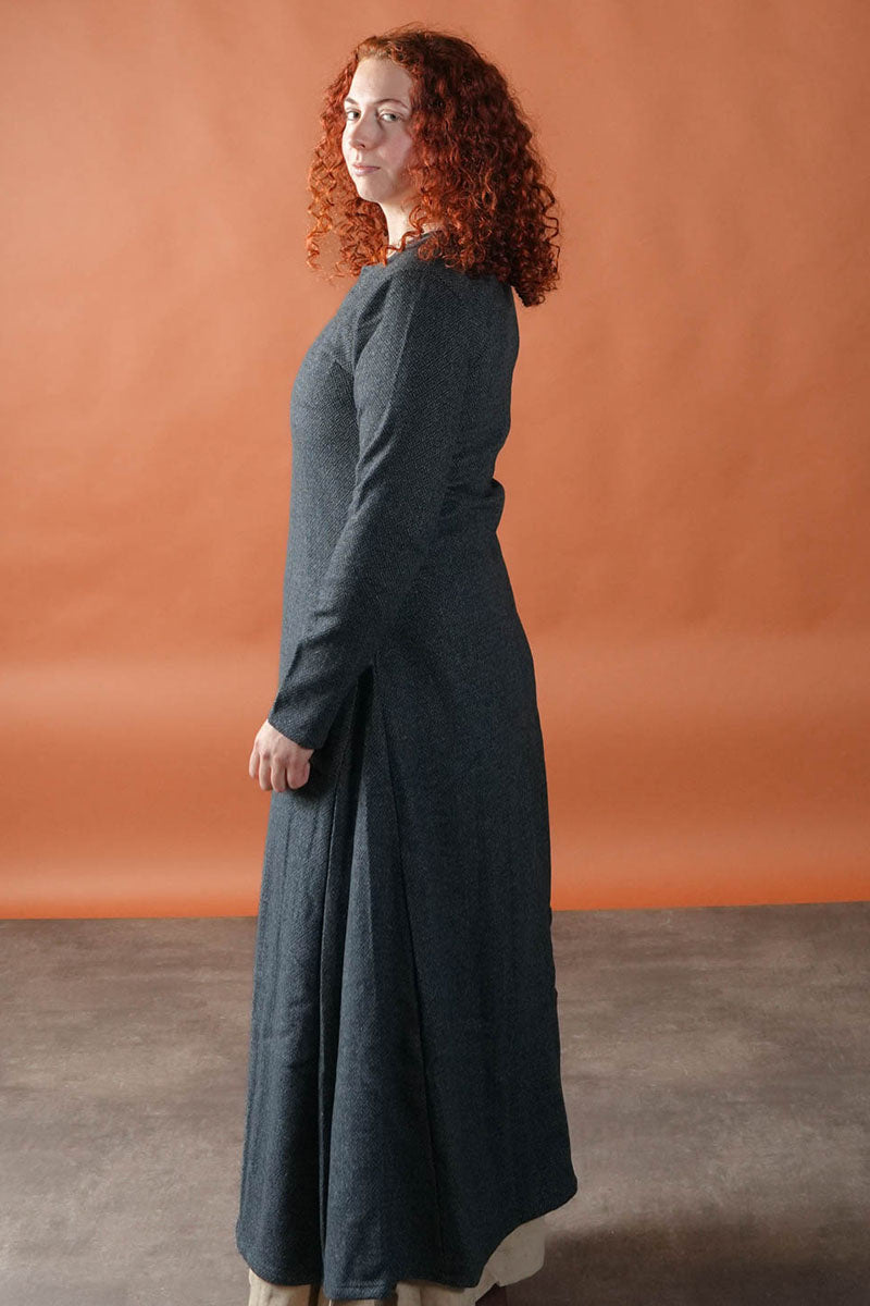 Viking jurk Sigrun, diamant twill, wolmix, blauw-zwart