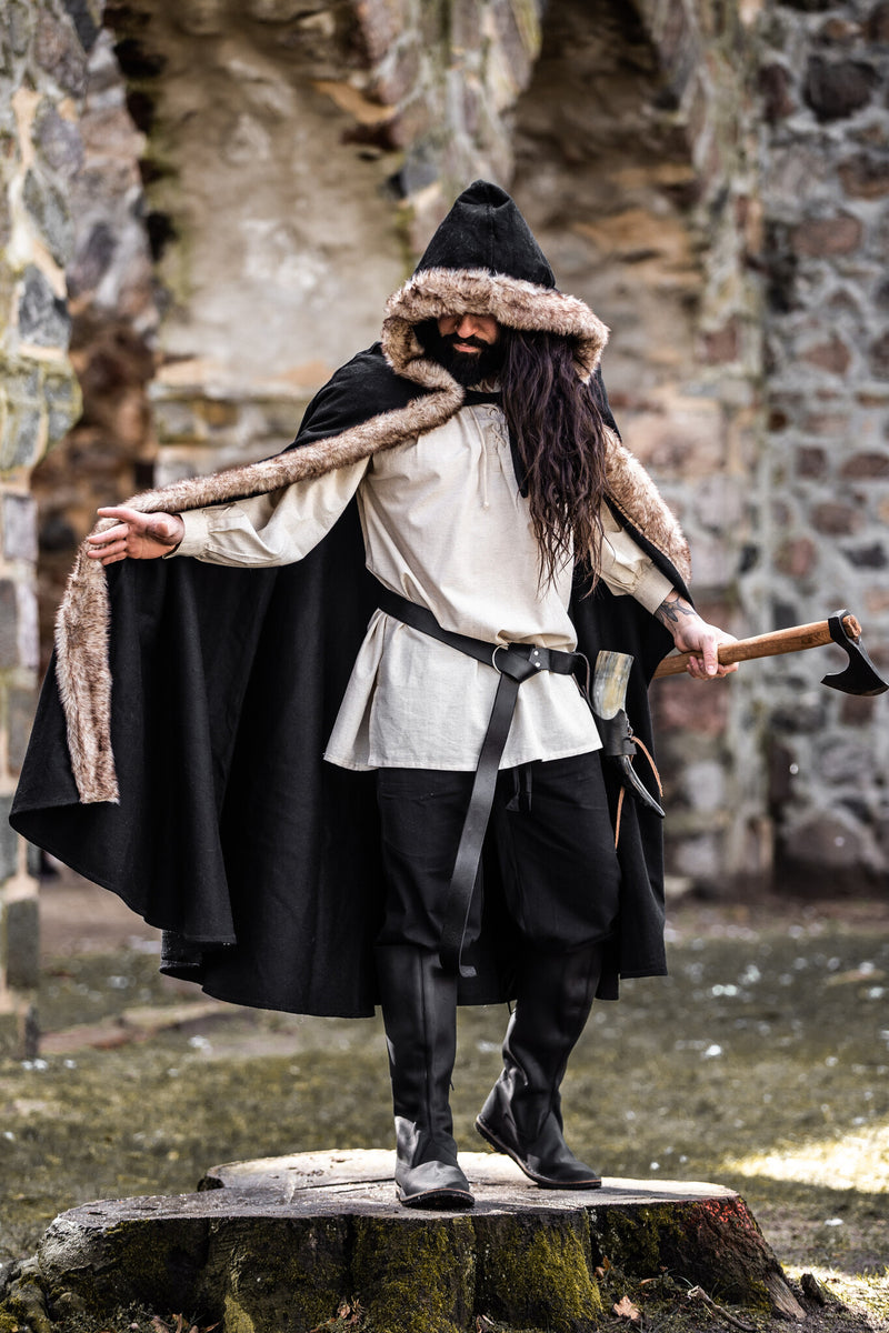 Wikinger Mantel Fjell, schwarz, Wollmix