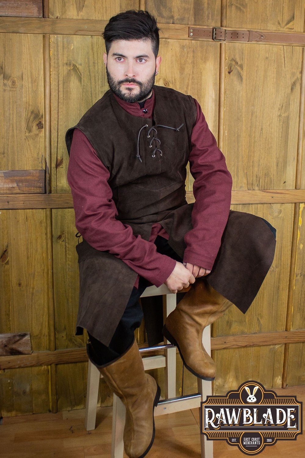 Split leather tabard John, brown