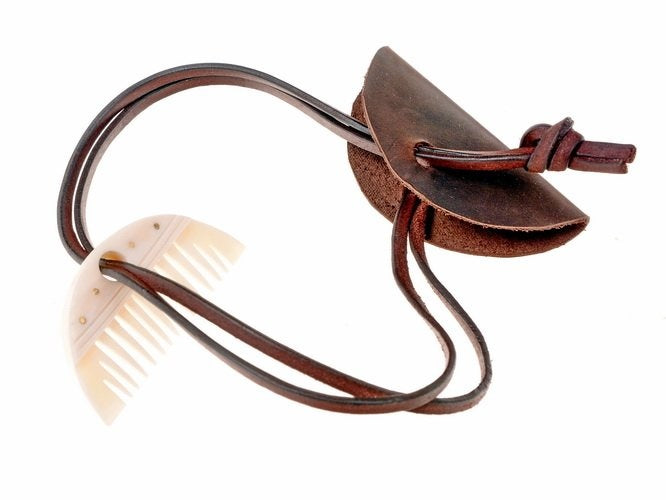 Germanic beard comb with leather sheath