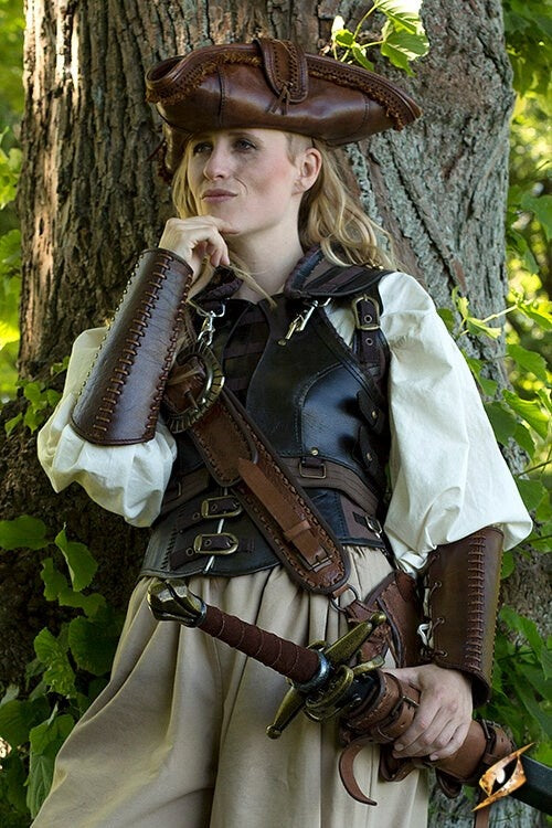 Battle leather bracers, forearm guards, brown