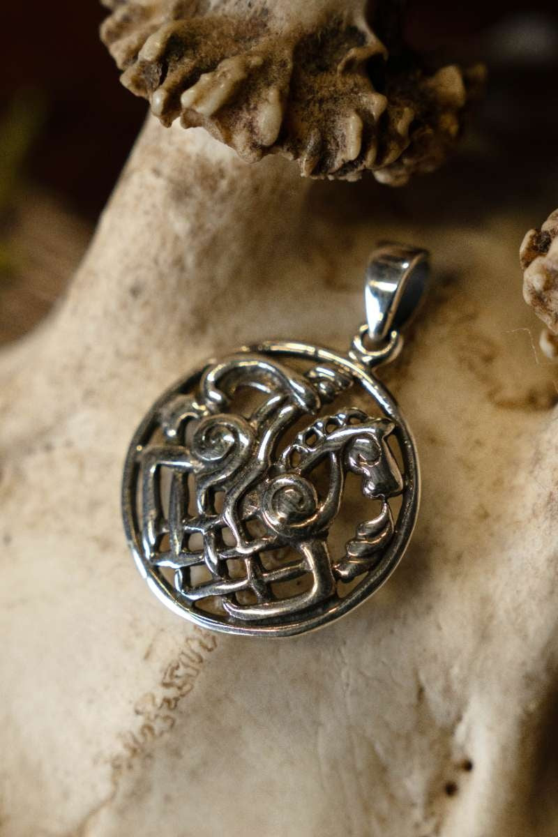 Viking pendant Sleipnir and Odin, sterling silver