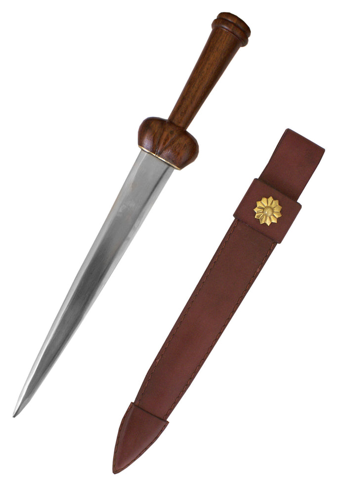 Bollock dagger with scabbard, semi-sharp