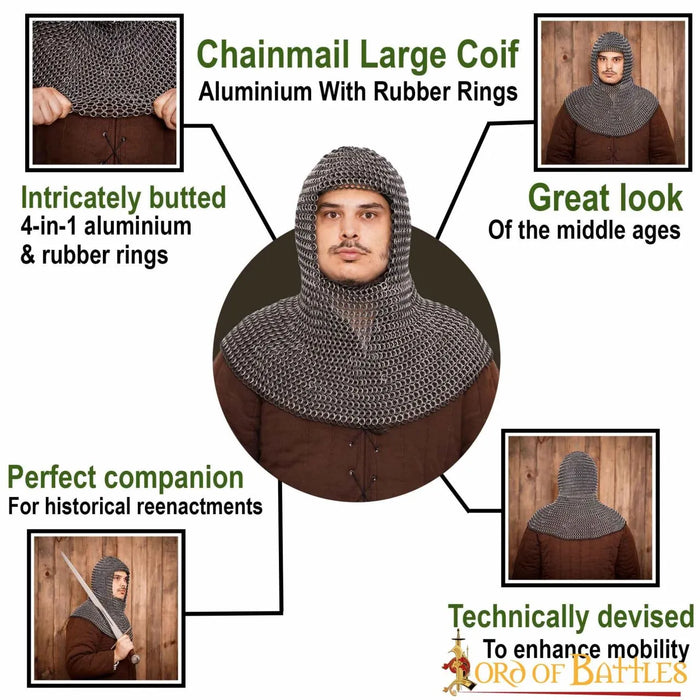 Chainmail coif, aluminium & rubber, 10 mm