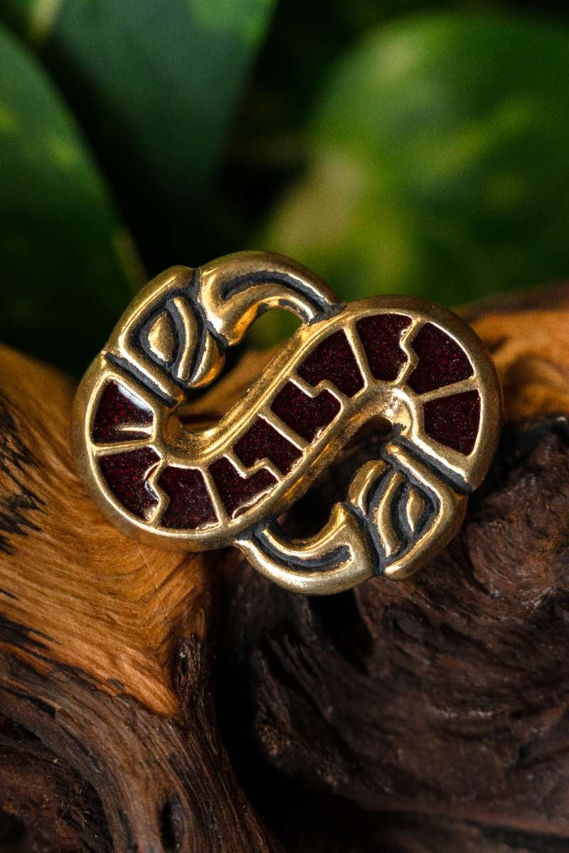 S-kształtna longobardzka brosza ptasia, brąz