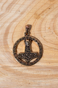 Thor's hammer with Futhark, bronze