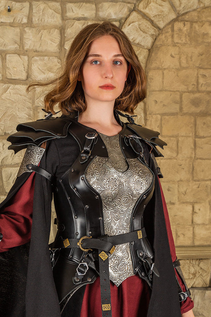 Leather ladies' armour Morgana, black-silver