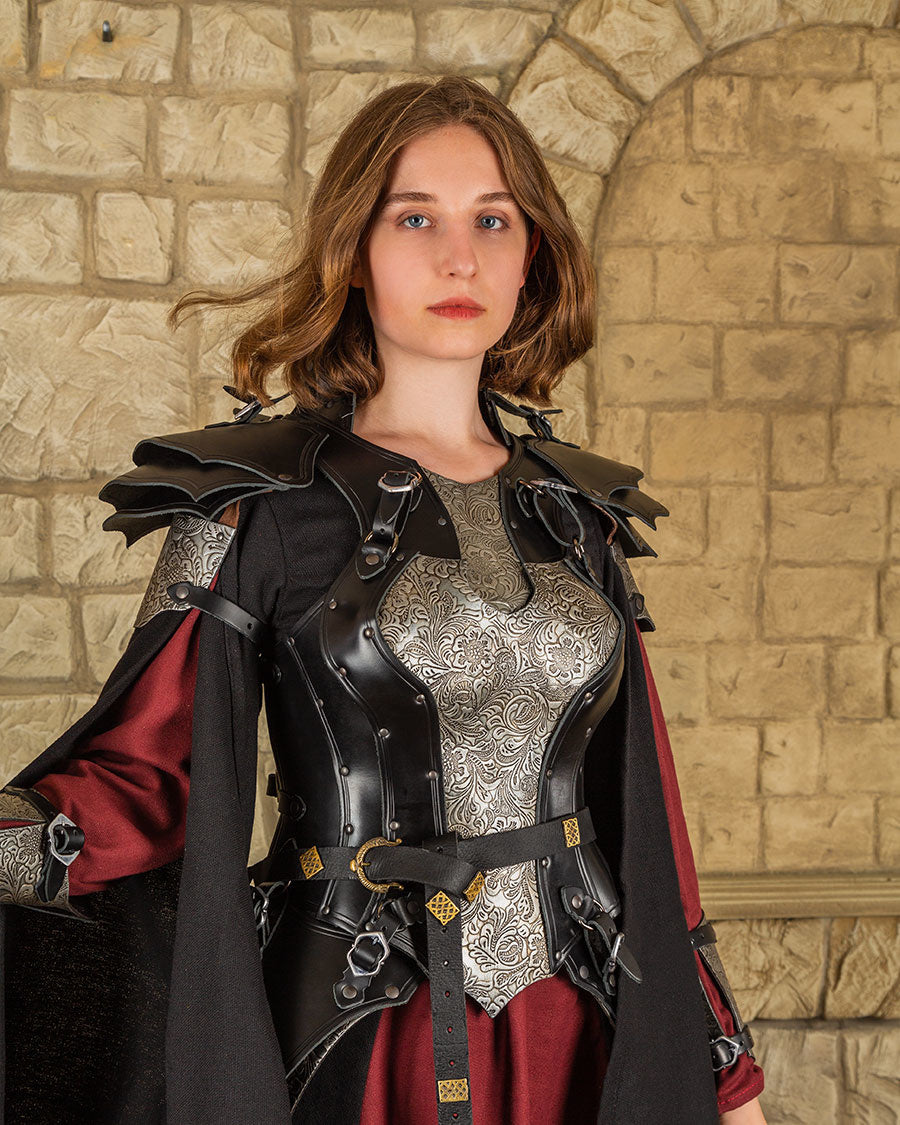 Leather ladies' armour Morgana, black-silver